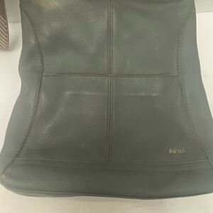 The Sak Luci Leather Crossbody Shoulder Bag in Gray Blue with Webbing Strap